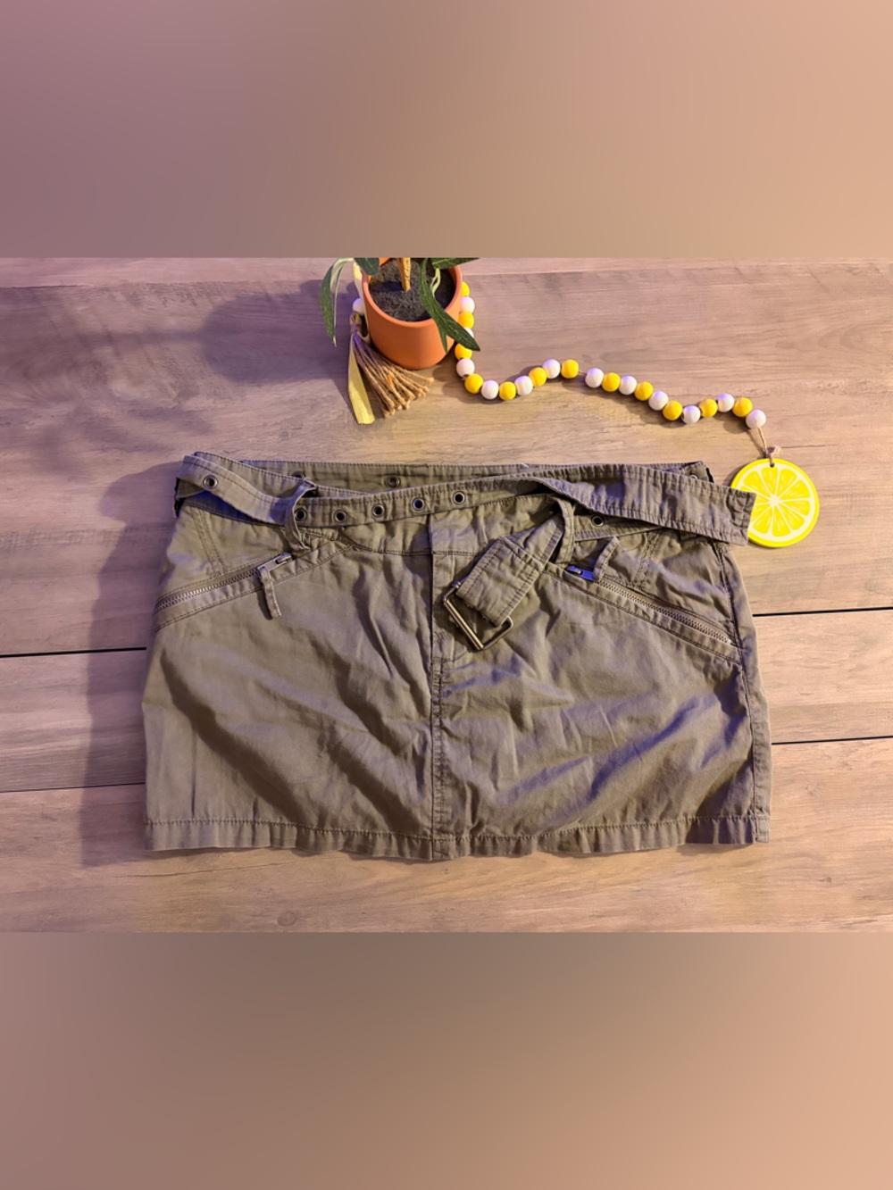 Forever 21 Olive Utility Mini Skort with Grommet Detail